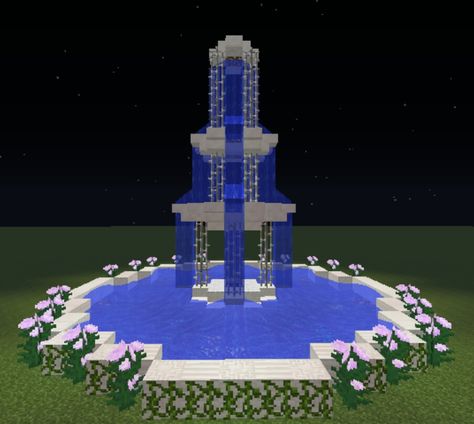 Minecraft Modern Fountain, Water Fountain Minecraft, Minecraft Water Fountain, Minecraft Park, Minecraft Mountain House, Minecraft Fountain, Minecraft Underwater, Water Fountain Design, Fountain Ideas