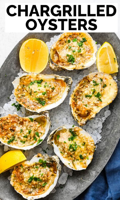 Are you craving the New Orleans taste of Chargrilled Oysters from Drago's or Acme Oyster House? This simple chargrilled oysters recipe will satisfy you. Make them on your charcoal or gas grill (even in the oven) with a delicious butter and cheese topping spiked with Cajun spices. Grilling Oysters In The Shell, Bbq Oyster Recipes, Oysters On The Blackstone, Oyster Bar Ideas, Acme Oyster House Chargrilled Oysters, Char Grilled Oysters Recipe, Grilled Oysters Recipe, Dragos Charbroiled Oysters Recipe, Char Broiled Oysters