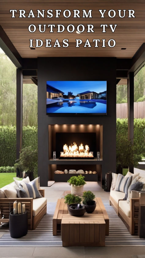 Transform Your outdoor tv ideas patio design tvs Outdoor Pergola With Tv, Outdoor Tv Unit, Outdoor Television Ideas Patio, Outdoor Tv Patio, Outdoor Tv Ideas Patio Design, Entertainment Center With Shelves, Outdoor Tv Wall, Outdoor Tv Ideas, Outdoor Tv Area