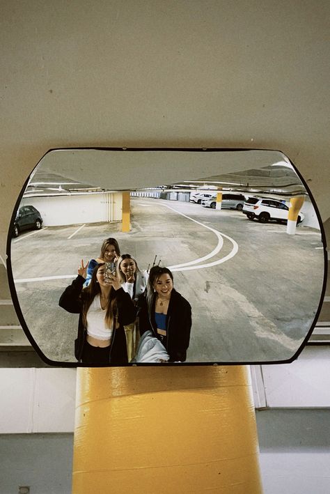 #photoshoot #parkinggarage #parkinggaragephotoshoot #inspo #aesthetic #filmedit #dazzcam #cute #mirror #friends Dazzcam Pics, Parking Garage, Photo Diary, Garage, Basketball Court, Film