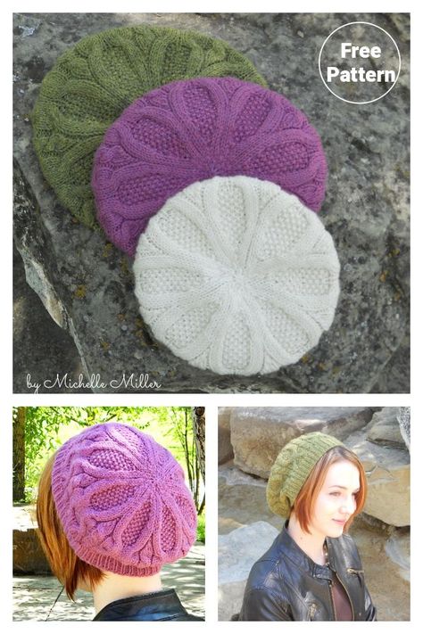 Brambles Beret Free Knitting Pattern Knitted Beret Patterns Free, Beret Knitting Pattern Free, Knit Beret Pattern, Beret Pattern, Hand Knits, Knitted Beret, Moss Stitch, Knitted Wit, Beanie Pattern