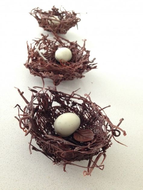 Edible Art, Springtime, Easter Treats | cute chocolate nests by how to cook that Chocolate Birds Nest Recipe, Birds Nests Recipe, Nutella Muffin, Chocolate Nests, Chocolate Bowls, Birds Nests, Chocolate Garnishes, Easter Baking, Chocolate Art