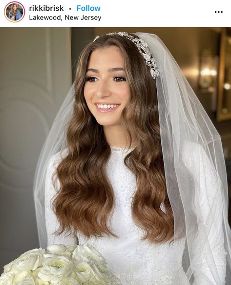 Wavy Hair With Veil, Romantic Wavy Hair, Wine Shoot, Bride Hairstyles With Veil, Black Kittens, Bride Headband, Veil Hairstyles, Bridal Hairstyle, Wedding Hair Inspiration