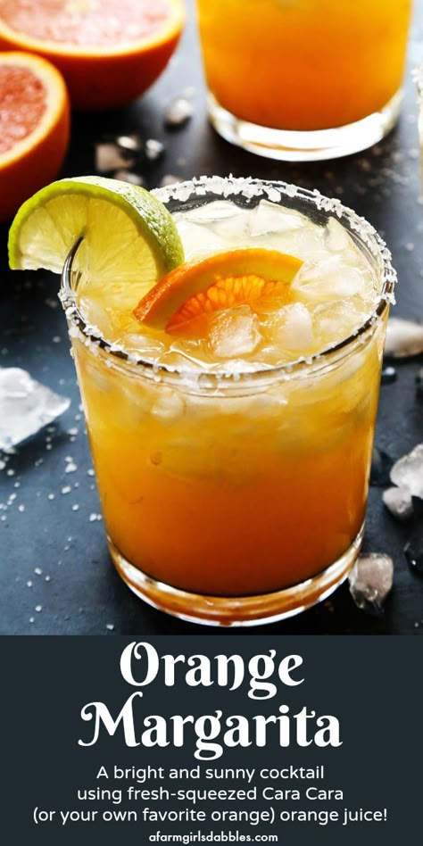 Orange Margarita - A sunny orange margarita for celebrating the glorious citrus season. This margarita recipe is easy to make, with just a few ingredients. I like to use Cara Cara oranges, but blood oranges or bright and tangy naval oranges are great, too! #margarita #recipe #cocktail #tequila #citrus #orange #caracara #bloodorange Orange Margarita Recipe, Orange Margarita, Easy Margarita Recipe, Lime Margarita, Vodka Drinks, Milk Shakes, Margarita Recipe, Halloween Drinks, Margarita Recipes