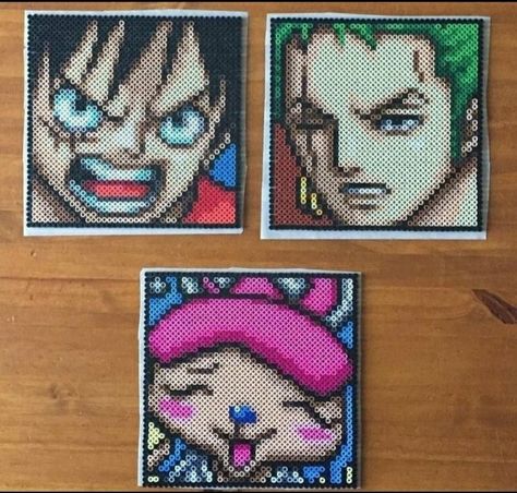 Anime Bead Art, Dragon Ball Perler, One Piece Perler Beads, Anime Perler Bead Patterns, Pokemon Cross Stitch Patterns, Melt Beads Patterns, Pokemon Cross Stitch, Fuse Bead Patterns, Perler Crafts