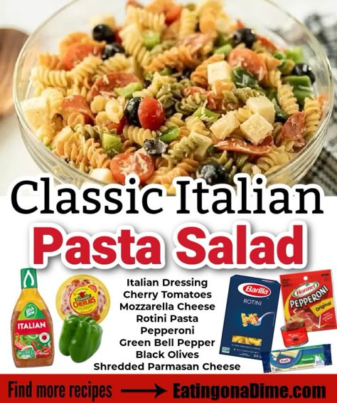 Pasta Salad Traditional, Pasta Salad Zesty Italian Dressing, Pasta Salad Recipes Southern, Easy Classic Pasta Salad, Classic Italian Pasta Salad Recipes, Pasta Salad For One Person, Budget Pasta Salad, Italian Dressing Noodles, Super Easy Pasta Salad