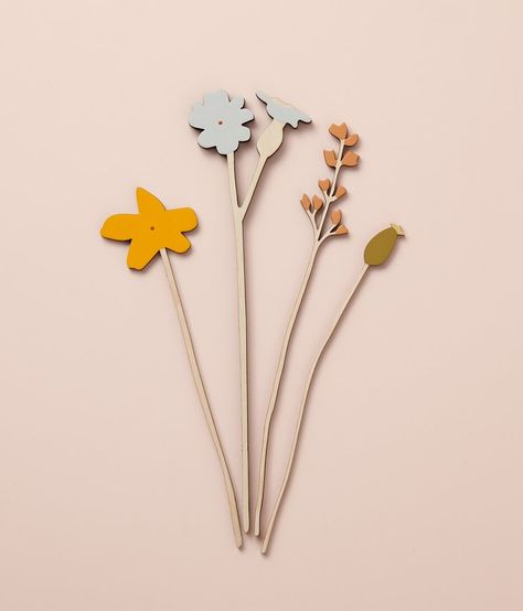 Wild-flower Wooden Flower set by Anna Wiscombe. Decorative wooden flowers, made and hand-painted in London - £48 Mdf Decor, Mother's Day Flowers, Mustard Flowers, Second Birthday Ideas, Flower Graphic Design, Winter Bouquet, Mothers Day Flowers, Wooden Flowers, Wild Flower