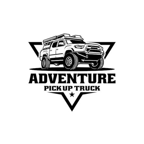 Pick up truck adventure logo design | Premium Vector #Freepik #vector #car-symbol #car-logo #car-graphics #wheel-logo Off Road Logo Design, Car Symbol, Adventure Logo Design, Road Vector, Road Logo, Truck Logo, Car Logo Design, Wheel Logo, Adventure Logo