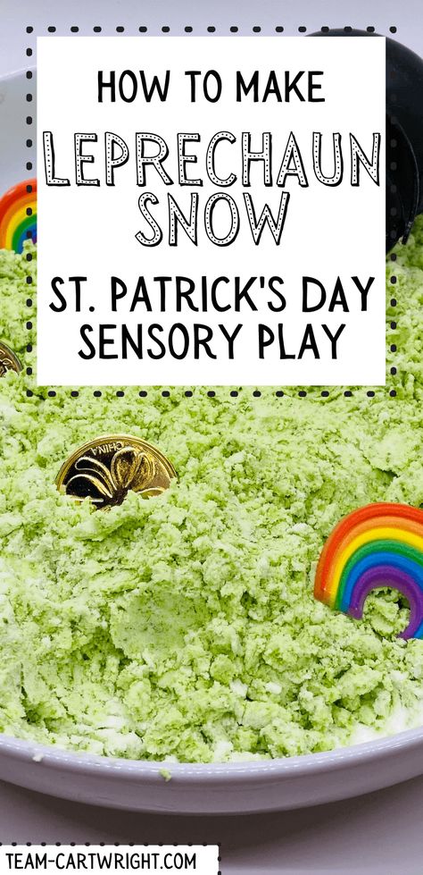 Leprechaun learning activities for preschoolers and toddlers! Make Leprechaun Snow and wow your kids with this simple sensory STEM activity. Don't forget to melt the snow with the magic potion! This is a must do St. Patrick's Day sensory activity for preschool and toddlers. The snow is actually cold due to an endothermic reaction. #Leprechaun #StPatricksDay #Science #STEM #preschool #toddler #sensory #sensorybin Team-Cartwright.com Endothermic Reaction, St Patricks Activities, Leprechaun Activities, March Lesson Plans, Learning Activities For Preschoolers, Stem Preschool, March Lessons, Moon Activities, Science For Toddlers