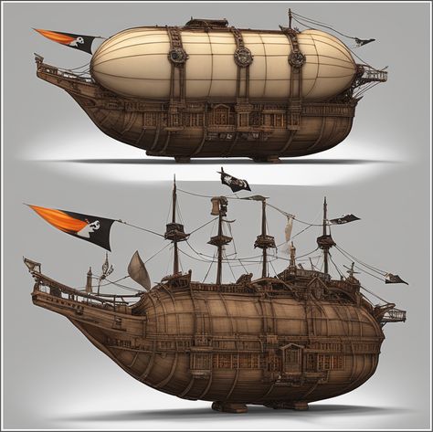 Steampunk Piraten Airship by Roy Snyder Steampunk Transportation, Airship Design, Ship Station, Fantasy Airship, Steampunk Vehicles, Wood Ship, Flying Ship, Steampunk Vehicle, Steampunk Airship