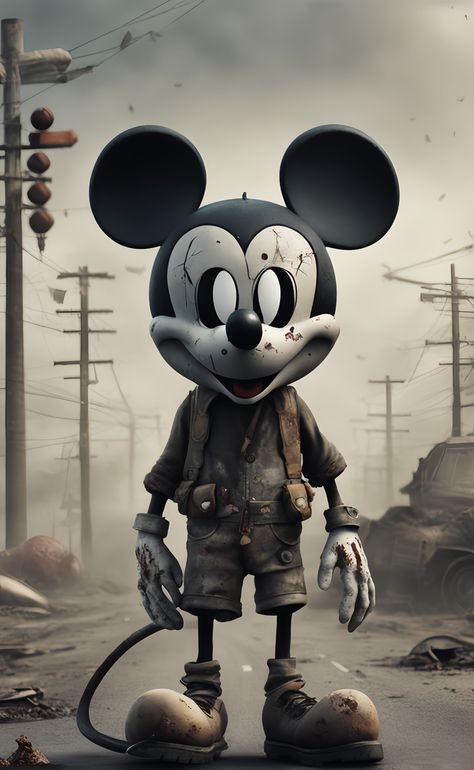 Mickey Mouse Zombie 🧟‍♂️ Bad Mickey Mouse, Creepy Mickey Mouse, Zombie Mickey Mouse, Scary Mickey Mouse, Evil Mickey Mouse, Dark Mickey Mouse, Evil Cartoon Characters, Dark Disney Art, Mickey Mouse Background