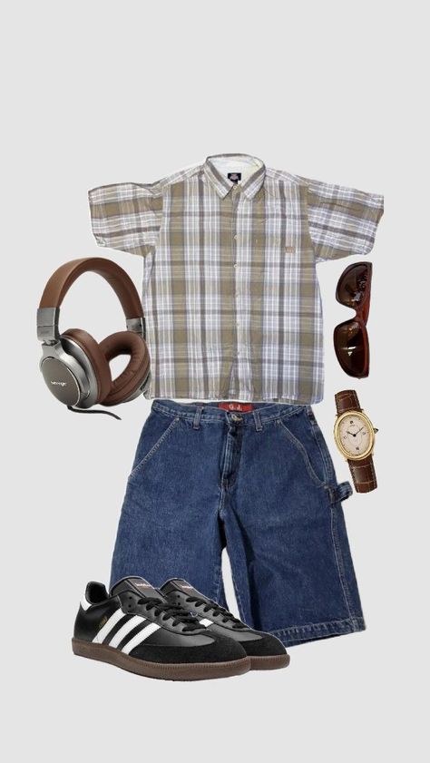 #outfit #outfitinspo #summeroutfit #sambas #adidas #indie #jorts #flannel Flannel Outfits Men Aesthetic, Outfits With Sambas, Indie Outfits Men, Indie Outfit Inspo, Sambas Adidas, Work Appropriate Outfits, Samba Outfit, Midsize Outfits, Flannel Outfits