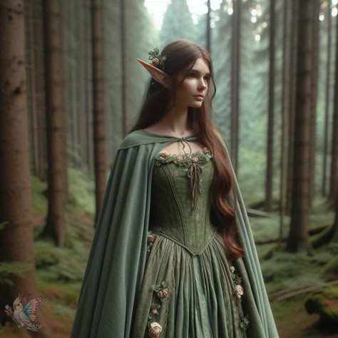 Elf Clothing Aesthetic, Elf Princess Costume, Fantasy Elf Outfit, Dream Dress Fantasy, Elves Outfit, High Elf Aesthetic, Forest Elf Costume, Girl Elf Costume, Elven Dresses