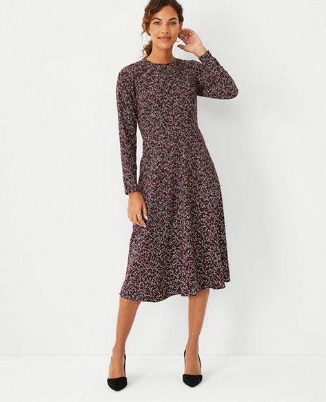 Patty Dress, Warm Winter Dresses, Midi Flare Dress, Classic Midi Dress, Modest Midi Dress, Pink Silk Dress, Black Cat Print, Rich Burgundy, Casual Day Dresses