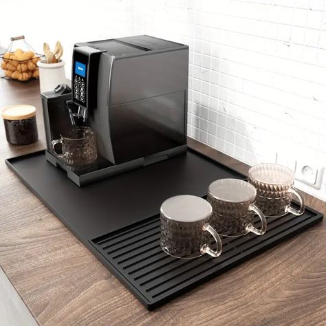 Silicone Coffee Mat Raised Edges 1 Coffee Bar Mat - Temu Coffee Counter, Kitchen Cups, Espresso Bar, Small Tray, Espresso Machines, Functional Kitchen, Dish Drying Mat, Coffee Accessories, Kitchen Utensils Gadgets