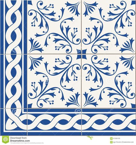 seamless pattern. Turkish, Moroccan, Portuguese Azulejo tiles and border, ornaments. French Country Living, Turkish Tile, White Tile Floor, Portuguese Tile, Ideas For Kitchen, Turkish Pattern, Portuguese Tiles, Tile Stickers, Tile Decals