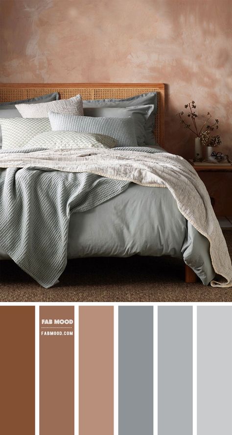 Earth tone bedroom { Brown and Grey with blue undertone } Warm Bedroom Colors, Earth Tone Bedroom, Wedding Color Palettes, Earthy Bedroom, Warm Bedroom, Bedroom Colour Palette, Colors Wedding, Brown Bedroom, Memphis Design