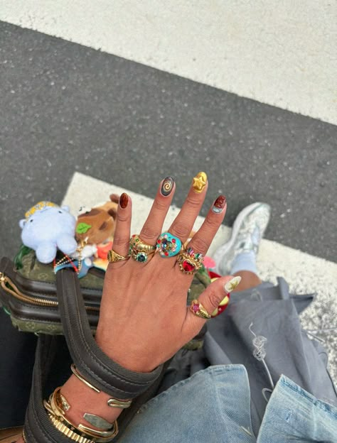 Maximalist Nails, Mermaid Locket, Moon Pisces, Chunky Gold Jewelry, 90s Accessories, Silver Bracelet Stack, Everything All At Once, Gold Silver Jewelry, Cupids Bow