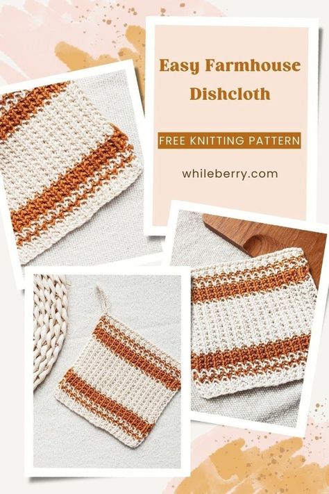 In this post, you'll learn how to knit an easy knitted dishcloth with a hanging loop or without. This diy farmhouse style dishcloth is a quick crafts project that's simple enough for beginners! Find this free washcloth knitting pattern at whileberry.com Easy Knit Dishcloth, Farmhouse Dishcloth, Washcloth Knitting Pattern, Knitting Beginners, Quick Knitting Projects, Knitting Projects Free, Small Knitting Projects, Modern Knitting Patterns, Easy Knitting Projects