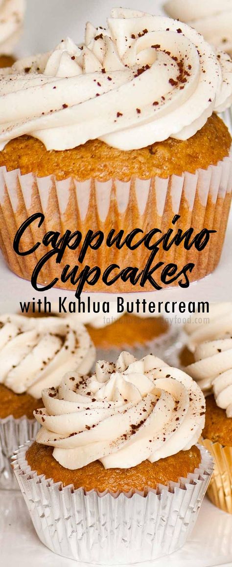 Cappuccino Cupcakes With Kahlua Buttercream (video) - Tatyanas Everyday Food Cappuccino Cupcakes, Cappuccino Muffins, Coffee Frosting, European Cakes, Cupcake Frosting Recipes, Coffee Desserts, Coffee Buttercream, Coffee Cupcakes, Coffee Cheesecake