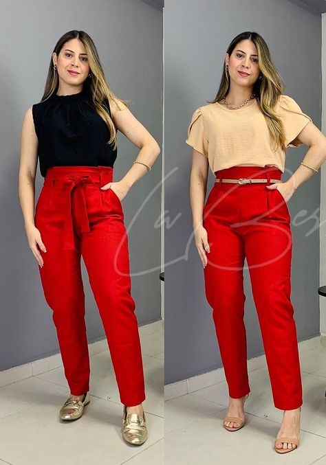 Outfit Pantalon Rojo, Red Pants Outfit, Colour Combinations Fashion, Office Look, Red Pants, Work Casual, Pants Outfit, Chic Outfits, Color Combinations