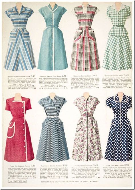 1950s Accessories, 1950s Fashion Women, House Dresses, Robes Vintage, Vintage Dress Patterns, Fashion 1950s, 1950s Style, Vintage Wardrobe, 40s Fashion