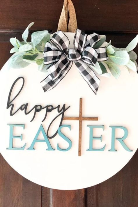 Easter Circle Door Hanger, Easter Door Signs, Easter Door Hangers, Door Rounds, Easter Front Door Wreath, Easter Front Door, Vinyl Board, Hanger Ideas, Easter Wall Decor