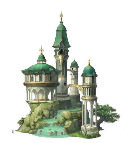 elf mansion, JiWon So on ArtStation at https://www.artstation.com/artwork/QDyn8 Fantasy Building Concept Art, Building Concept Art, Elven City, Fantasy Buildings, 3d Karakter, Bangunan Minecraft, Medieval Houses, Building Concept, Elf House