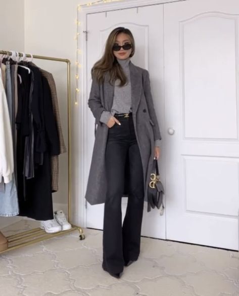 fave neutral cold weather looks - Kerina Wang Kerina Wang Outfits, Kerina Wang, Scoop Neck Crop Top, Long Black Coat, Fleece Tights, Grey Sweater Dress, Fitted Turtleneck, Thick Rope, Fashion Goals