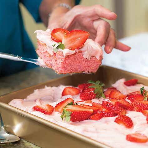 The pretty pink shades of this Strawberry Sheet Cake really stand out on a dessert table. It looks fancy, but it’s so easy to make.     Save Recipe Print  Strawberry Sheet Cake Cakes 2023, Strawberry Sheet Cake, Strawberry Sheet Cakes, Strawberry Things, Strawberry Cream Cheese Frosting, Desserts Cookies, Paula Deen Recipes, Cake Mug, Strawberry Cake Recipes