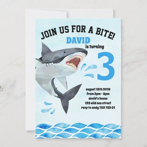 Shark Summer Boy Birthday Party Sharktastic Invitation Summer Boy Birthday Party, Summer Birthday Invitations, Shark Birthday Invitations, Donut Art, Beautiful Galaxy, Shark Birthday Party, Sea Birthday Party, Sea Birthday, Shark Birthday