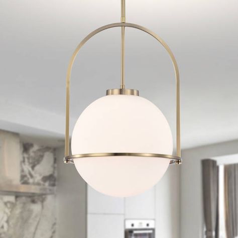 Mercury Row® Wafford 1 Light Incandescent Pendant with White Opal Glass & Reviews | Wayfair Upstairs Design, Gold Kitchen Pendant Lights, Lights Over Kitchen Island, Glass Pendant Ceiling Light, Future Kitchen, Island Pendant Lights, Globe Pendant Light, Globe Chandelier, Contemporary Chandelier