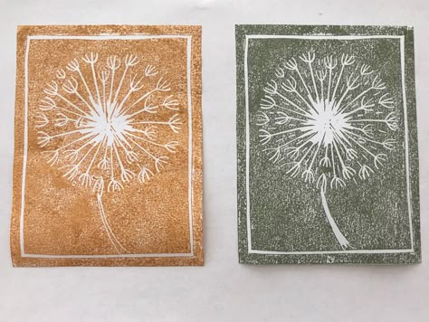 Dandelion Block Print, Linocut Prints Art, Block Stamping, Dandelion Print, Gel Printing, Lino Printing, Linoleum Print, Lino Art, Stamp Carving