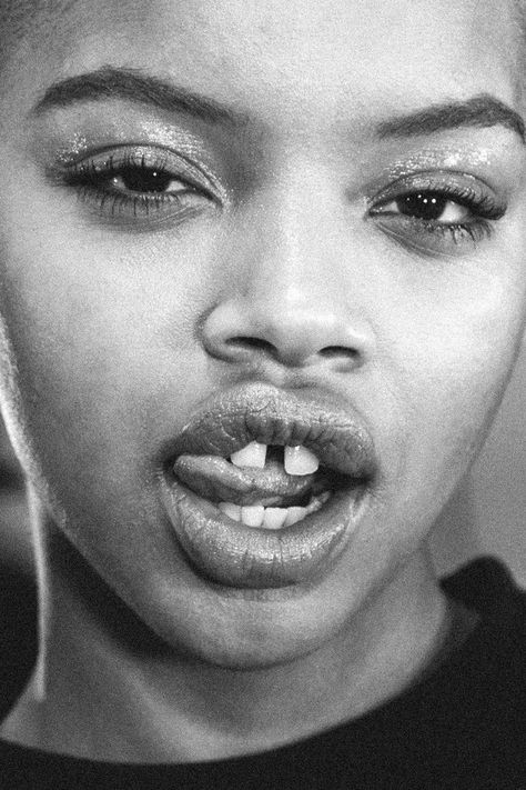 Black And White Editorial Photography, White Editorial Photography, Gapped Teeth, Slick Woods, The Body Keeps The Score, Black And White Editorial, Gap Tooth, Woods Aesthetic, White Editorial