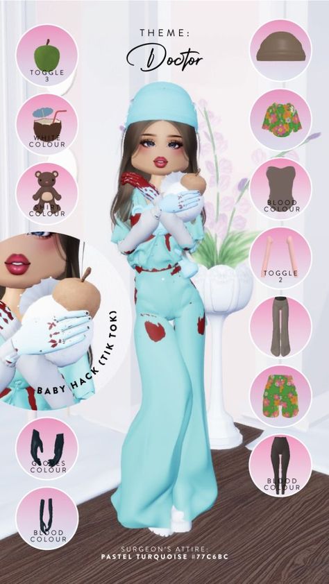 #dresstoimpress #dresstoimpresscode #dress #sims4 #roblox #dti #dresscombo Doctor Dti Ideas, Nurse Dti Outfit, Dress To Impress Baby Hack, Surgeon Dress To Impress, Dti Outfits Theme Doctor, Dress To Impress Doc Mcstuffins, Baby Hack Dti, Dress To Impress Theme Nursery Rhyme, Dti Theme Doctor