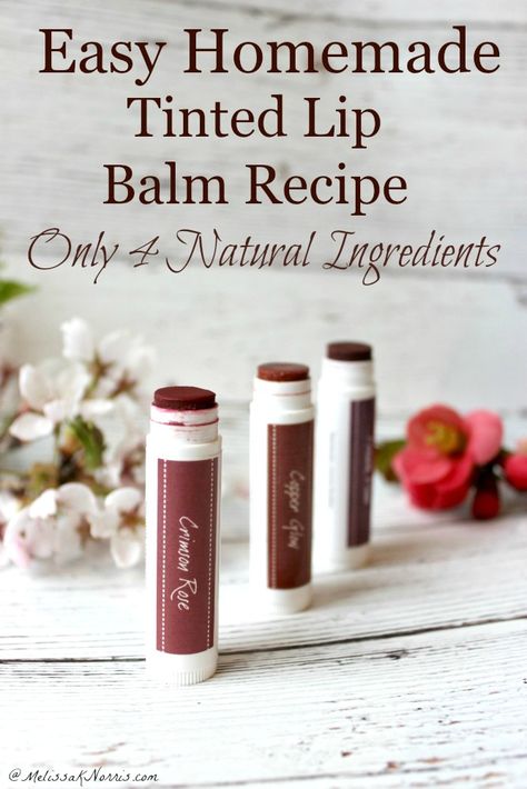 Homemade Tinted Lip Balm Recipe- Easy DIY Tinted Lip Balm Recipe, Melissa K Norris, Homemade Lip Balm Recipe, Lip Balm Recipe, Diy Lip Balm Recipes, Balm Recipe, Homemade Moisturizer, Lip Balm Recipes, Homemade Lip Balm