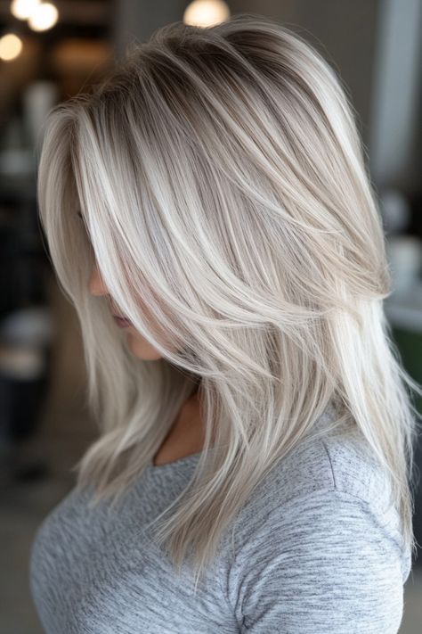 23 Gorgeous Winter Hair Color Ideas For Blondes Blond Hair For Winter, Short Vanilla Blonde Hair, Light Blonde Winter Hair, Silver Highlights On Blonde Hair, Icy Winter Blonde, Blonde Hair Winter 2022, Winter Blonde Highlights, Blonde Hair For Winter, Shoulder Length Blonde Hair Balayage