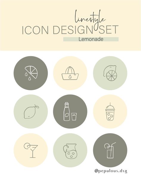 A Set Of 9 LineArt Lemonade Icon for your Design Needs. #icon #iconset #freepik #instagramhighlight #collection #highlightcover #linestyleicon #linearticon #Lemonade #Lemonadeicon Ig Icons Highlights Aesthetic, Cover Icons, Instagram Design Layout, Kitchen Icon, Kitchen Logo, Icon Instagram, Fashion Logo Branding, Insta Icon, Instagram Highlight Covers