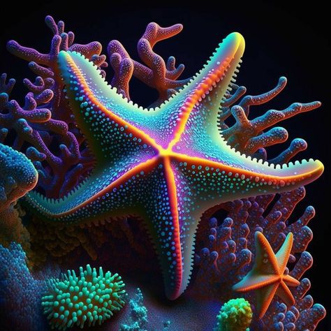 Reef Photography, Coral Reef Design, Ocean Life Photography, Design For Tumbler, Deep Sea Life, Ocean Art Painting, Starfish Design, Sea Life Art, Dragon Artwork Fantasy