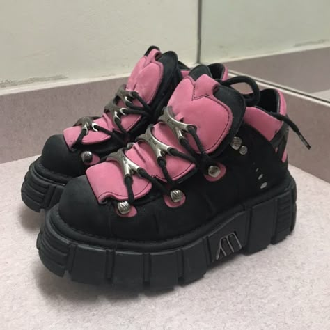 Big Chunky Boots, Big Platform Shoes, Pink New Rock Shoes, New Rock Pink Shoes, New Rock Shoes Black, Pink Goth Shoes, New Rocks, Purple Demonia Shoes, Goth Platform Shoes Cheap