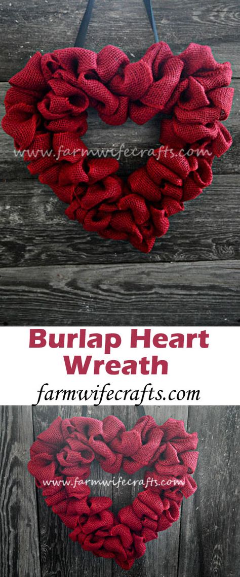 An easy to make heart burlap wreath perfect for sprucing up any door for Valentines Day. Burlap Heart Wreath, Heart Wreath Diy, Burlap Wreath Tutorial, Burlap Wreath Diy, Heart Shaped Wreaths, Diy Burlap, Burlap Crafts, Homemade Valentines, My Funny Valentine