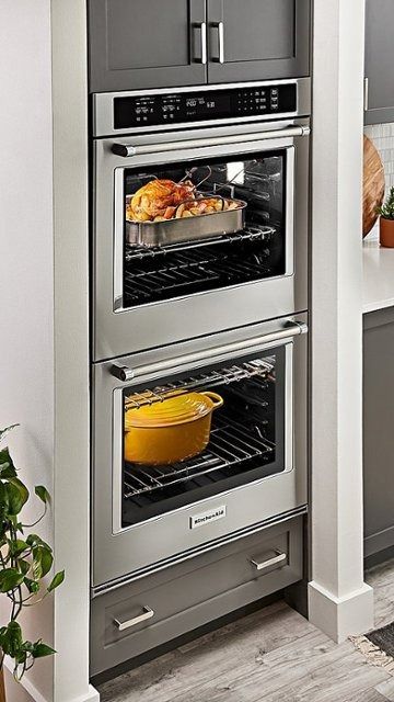 KitchenAid 30" Built-In Electric Convection Double Wall Oven with Air Fry Mode Stainless Steel KOED530PSS - Best Buy Kitchen Design Double Oven, Built In Oven Ideas, Double Wall Ovens, Double Oven Kitchen, Models Architecture, Concept Models Architecture, Built In Dishwasher, Kitchen Oven, Built In Ovens