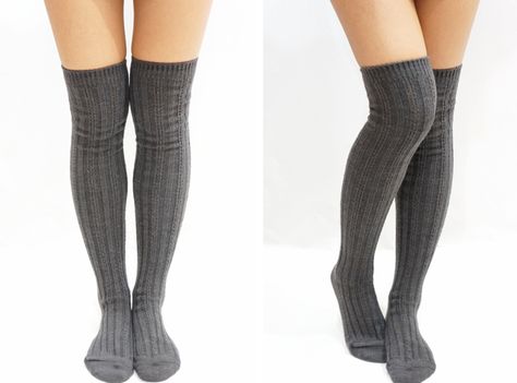 Stripe Knitted Knee High Knee Socks - Dark Grey - Thumbnail 1 Grey Knee High Socks, Knee High Socks Aesthetic, Knee Socks Outfits, Ankle High Socks, Socks Aesthetic, Sock Hop, Grey Socks, Sock Outfits, Fashion Articles