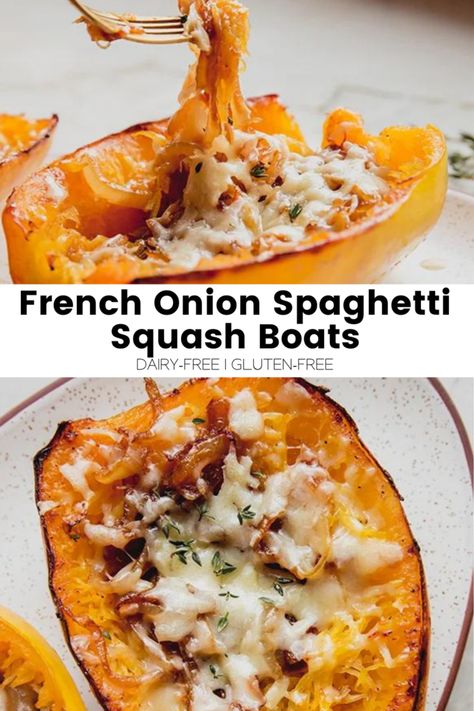 Onion Spaghetti, French Onion Pasta, Spaghetti Squash Boats, Spaghetti Squash Boat, Squash Boats, Onion Pasta, Cooking Spaghetti Squash, Unbound Wellness, Spaghetti Squash Recipes