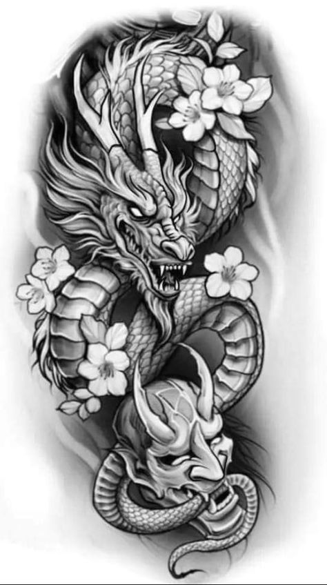 Oni Mask, Dragon Tattoo, Mask