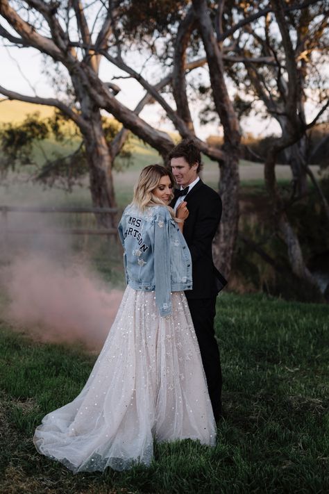 PHILIPPA + WILL // #wedding #realwedding #realbride #coolbride #bride #weddingplanning #weddinginspiration #bridalgown #weddingdress #fashion #groom #realgroom #styling #weddingstyling  #australianwedding #aussiewedding #onedaybride #onedaybridal #VictorianWedding #VictorianBride #VictorianWeddingPhotographer Dress With Denim Jacket, One Day Bridal, Bride Jacket, Bridal Jacket, Wedding Jacket, Victorian Wedding, Melbourne Wedding, Country Wedding Dresses, Wedding Forward