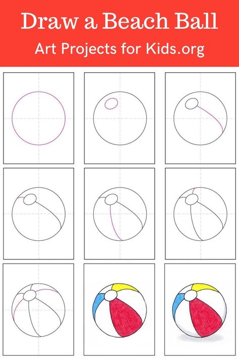 Learn how to draw a beach ball with an easy step-by-step PDF tutorial. Sand Drawings Beach Easy, Beach Drawing For Kids, Beach Ball Template Free Printable, How To Draw A Beach Ball, Beach Ball Clipart, Van Gogh Coloring, Miro Artist, Artist Monet, Artist Van Gogh