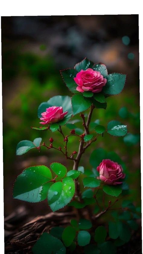 Roses, Water, Green, Pink, Instagram