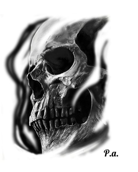 Best Skull Tattoo For Men, Smokey Skulls Tattoo Design, Red And Black Skull Tattoo, Skull Profile Drawing, Smokey Skull Tattoo, Evil Skull Tattoo Design, Skull Mask Tattoo, Dark Skull Tattoo Design, Realistic Skull Tattoo Design