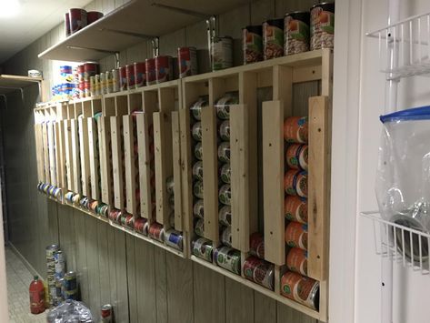 Wall Mounted Can Storage, Wall Mounted Can Organizer, Can Wall Storage, Pantry Can Storage, Cowgirl Kitchen, Canned Good Storage, Pantry Diy, Food Storage Rooms, Can Rack